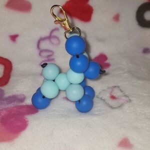 Blue Beaded Balloon Dog Keychain